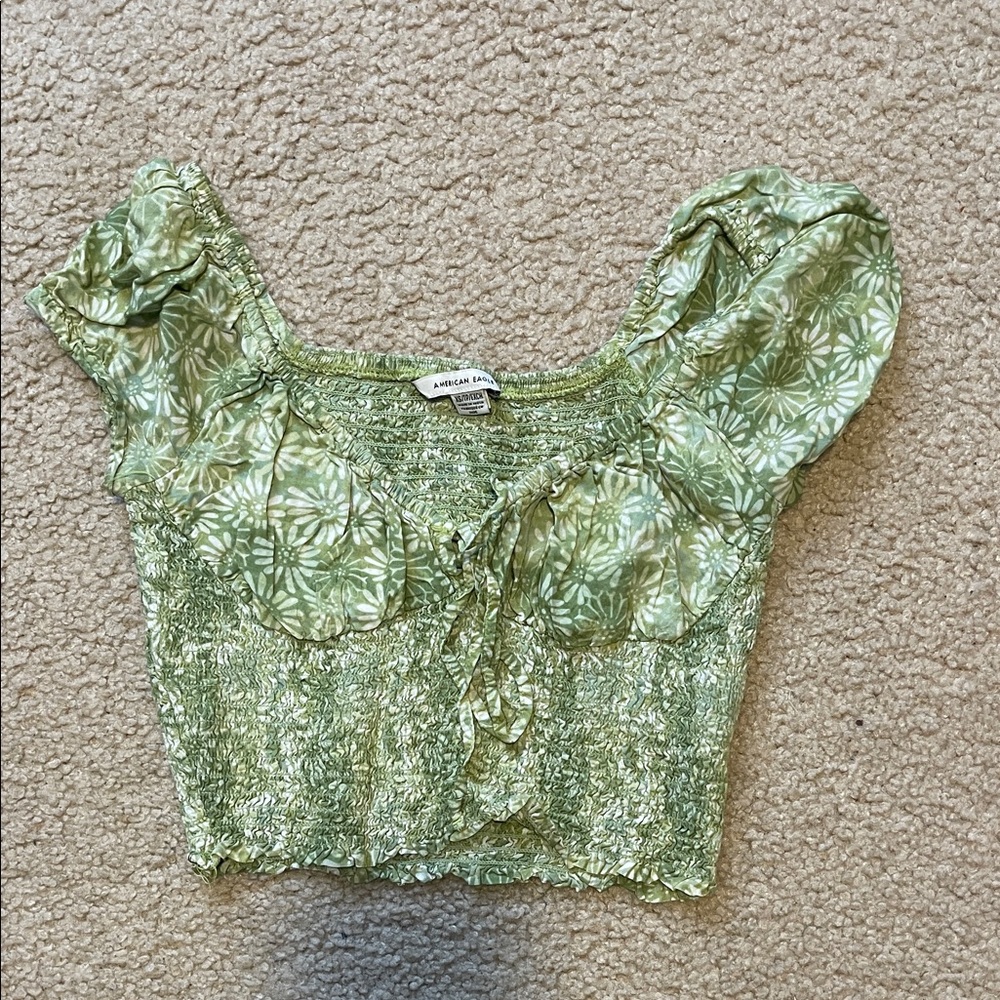 American Eagle Outfitters Light Green Floral Blouse